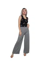 Palmiye Desenli Kalın Askılı Body Bol Paça Kadın Pantolon 2li Takım Akbeniz 4217 Siyah detay görünüm